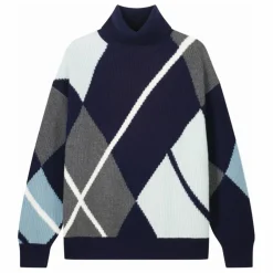 Clearance Bompard Pull Oversize Argyle Intarsia Cachemire | Bleu marine