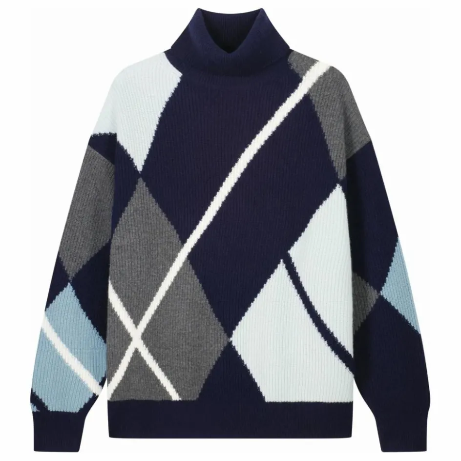 Clearance Bompard Pull Oversize Argyle Intarsia Cachemire | Bleu marine