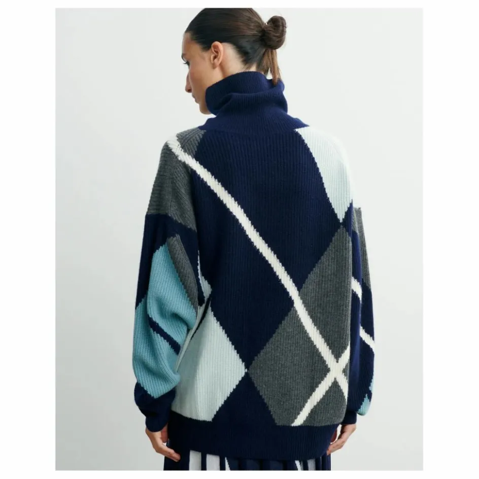 Clearance Bompard Pull Oversize Argyle Intarsia Cachemire | Bleu marine