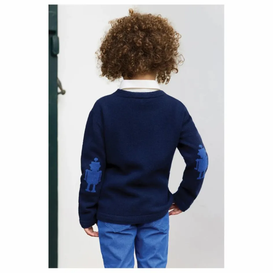 New Tartine et Chocolat Pull Robot Laine | Bleu marine