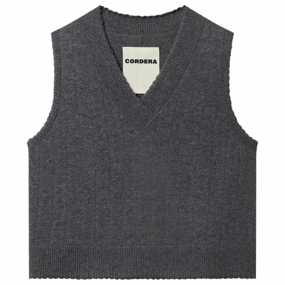 Femme Cordera Pulls, Gilets*Pull Sans Manches Col V Pointelle Laine Mérinos |