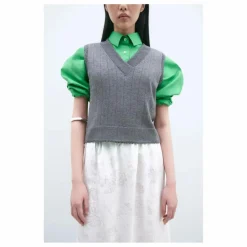 Femme Cordera Pulls, Gilets*Pull Sans Manches Col V Pointelle Laine Mérinos |