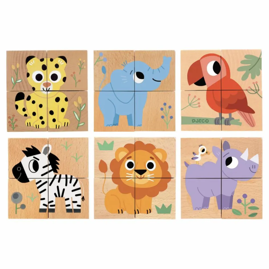 Outlet Djeco Puzzle cubes en bois Wild & Co Multicolore