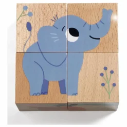 Outlet Djeco Puzzle cubes en bois Wild & Co Multicolore