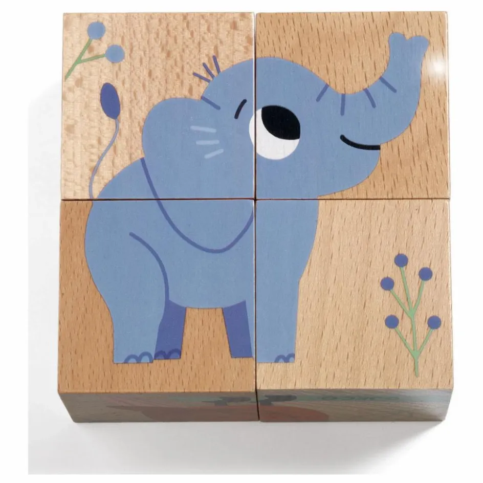 Outlet Djeco Puzzle cubes en bois Wild & Co Multicolore