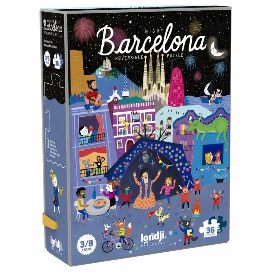 New Londji Puzzle recto verso Nuit Jour Barcelona Multicolore