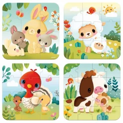 Janod Jouets D'Éveil|Jouets D'Éveil*Puzzles évolutifs Animaux de la ferme - 4 puzzles