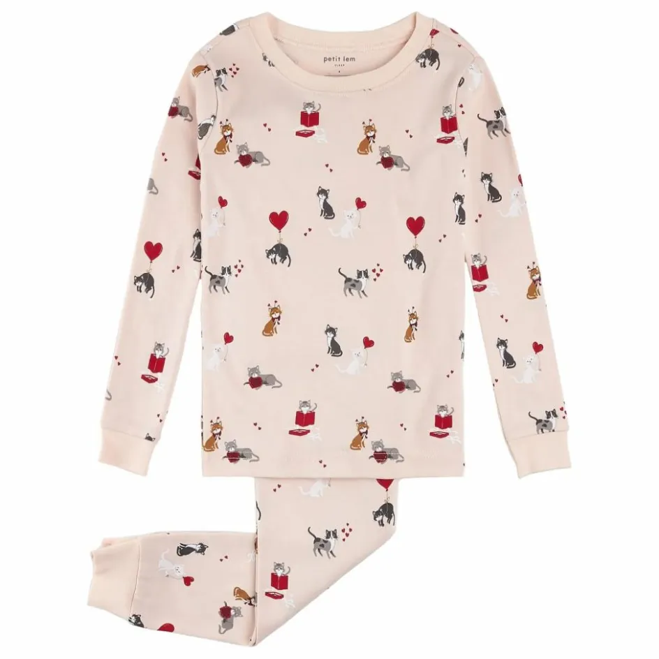 Clearance Petit Lem Pyjama Chats Coton Bio | Rose