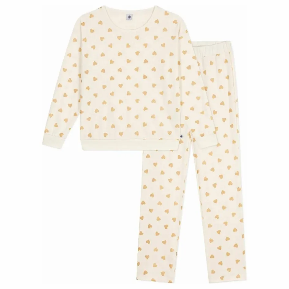 Petit Bateau Pyjama Droit Cœurs Pailletés Coton Bio | Ecru