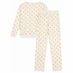 Petit Bateau Pyjama Droit Cœurs Pailletés Coton Bio | Ecru