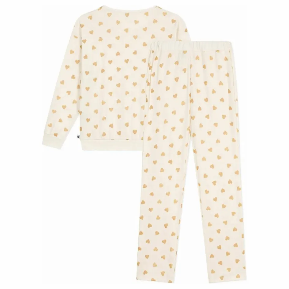Petit Bateau Pyjama Droit Cœurs Pailletés Coton Bio | Ecru