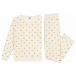Petit Bateau Pyjama Droit Cœurs Pailletés Coton Bio | Ecru