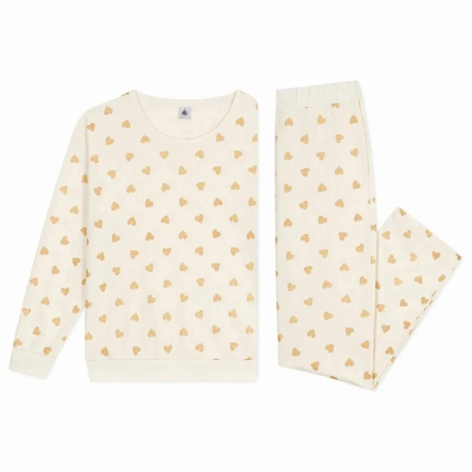 Petit Bateau Pyjama Droit Cœurs Pailletés Coton Bio | Ecru