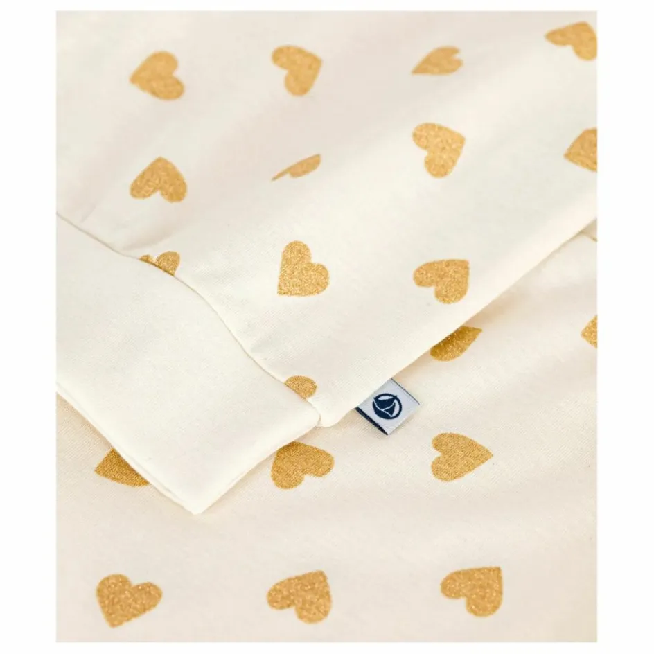Petit Bateau Pyjama Droit Cœurs Pailletés Coton Bio | Ecru