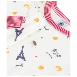 New Petit Bateau Pyjama Paris Col Rayé Coton Bio | Blanc