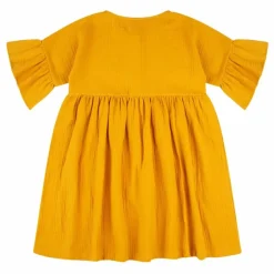 Best Matona Robe à Volants Coton Bio | Jaune moutarde