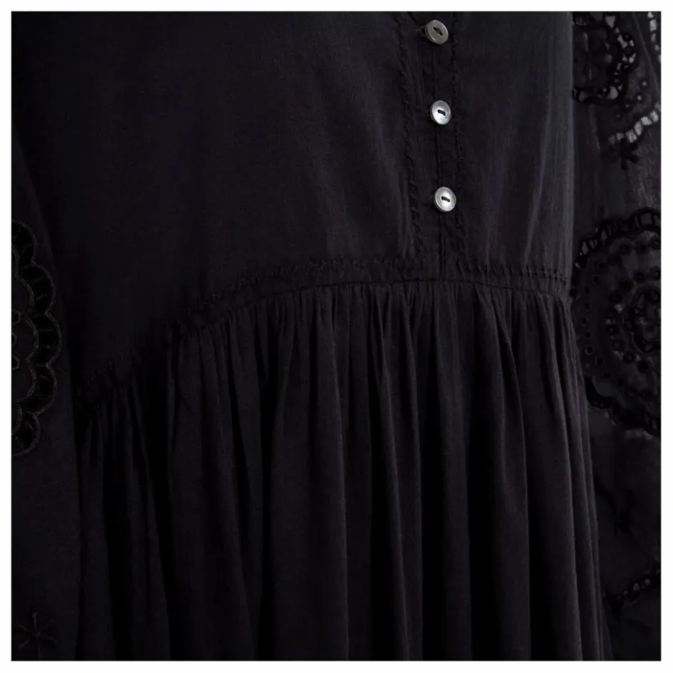 Online Alma Deia Robe Brodé Manches Longues en Coton Bio | Noir