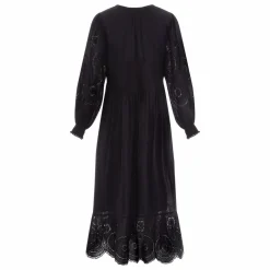 Online Alma Deia Robe Brodé Manches Longues en Coton Bio | Noir