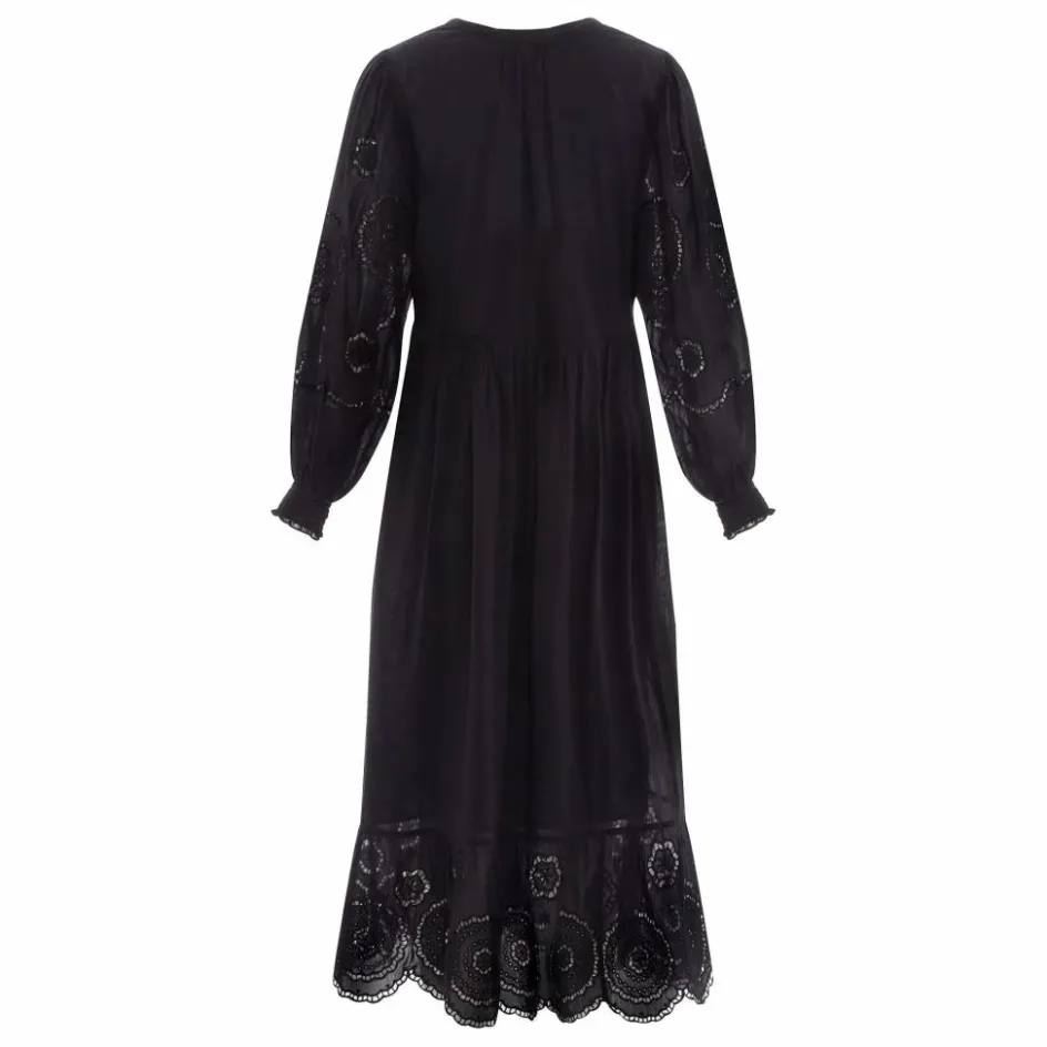 Online Alma Deia Robe Brodé Manches Longues en Coton Bio | Noir