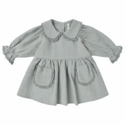 Quincy Mae Robe Col Gaze de Coton Bio | Bleu gris
