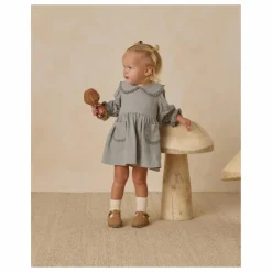 Quincy Mae Robe Col Gaze de Coton Bio | Bleu gris