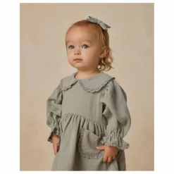 Quincy Mae Robe Col Gaze de Coton Bio | Bleu gris