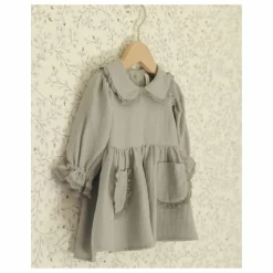Quincy Mae Robe Col Gaze de Coton Bio | Bleu gris