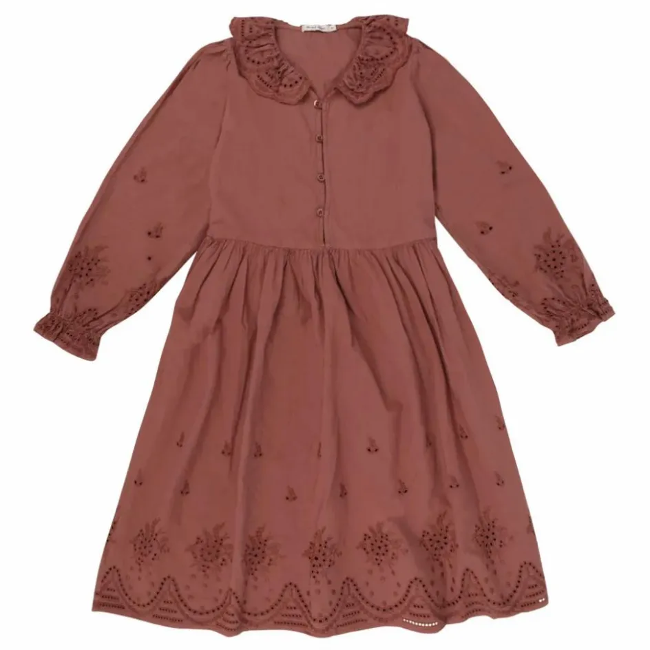 Sale the new society Robe Coton Bio Brodée Beatrice | Lie de vin