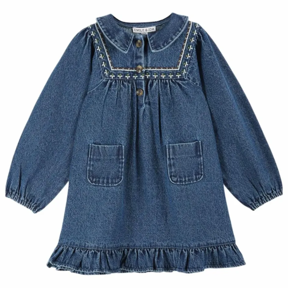 Enfant Emile et Ida Robes, Combinaisons*Robe en Jean Brodée |