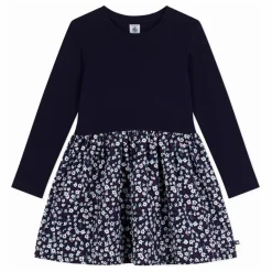 Discount Petit Bateau Robe Fleurie Coton Bio | Bleu marine