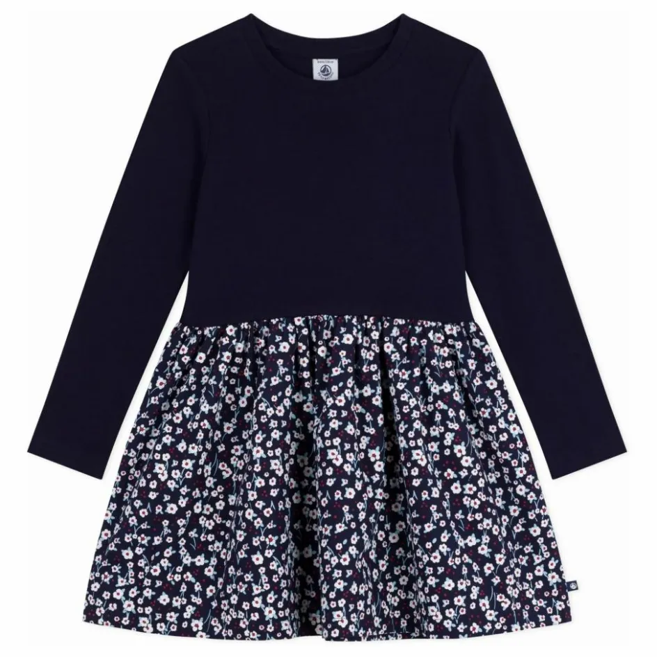 Discount Petit Bateau Robe Fleurie Coton Bio | Bleu marine