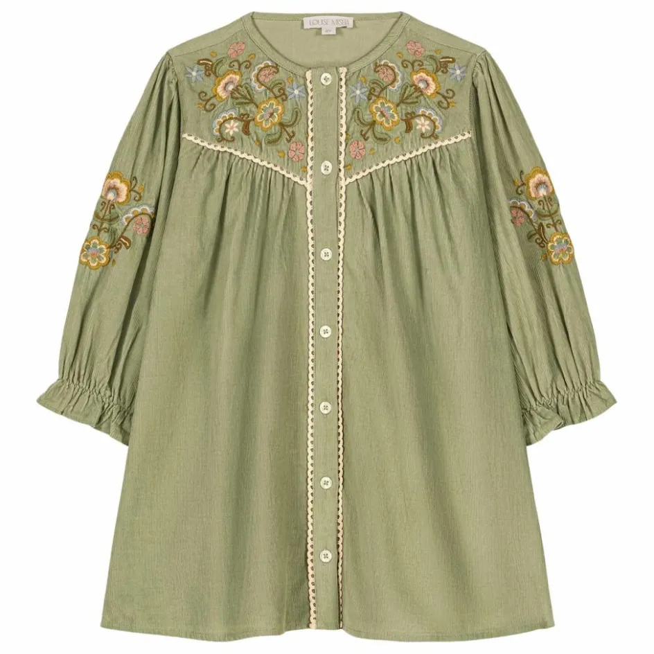 Clearance Louise Misha Robe Floriane Velours Côtelé Fin | Vert amande