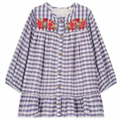 New Louise Misha Robe Massilia Brodée Carreaux | Bleu