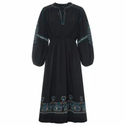 Clearance Alma Deia Robe Midi Brodée gaze de coton bio | Noir