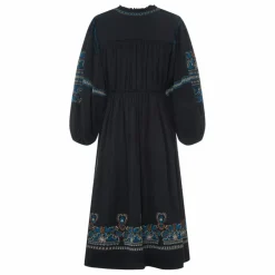 Clearance Alma Deia Robe Midi Brodée gaze de coton bio | Noir