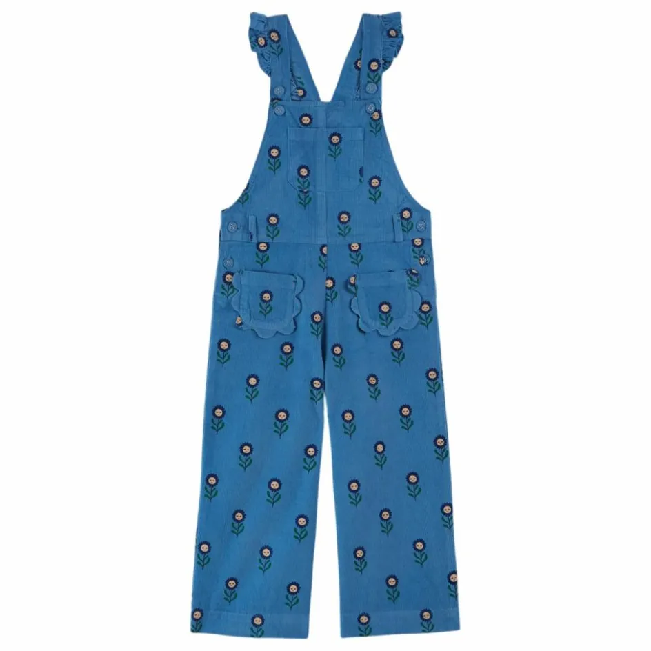 Emile et Ida Salopette Fleurie Velours Côtelé | Bleu