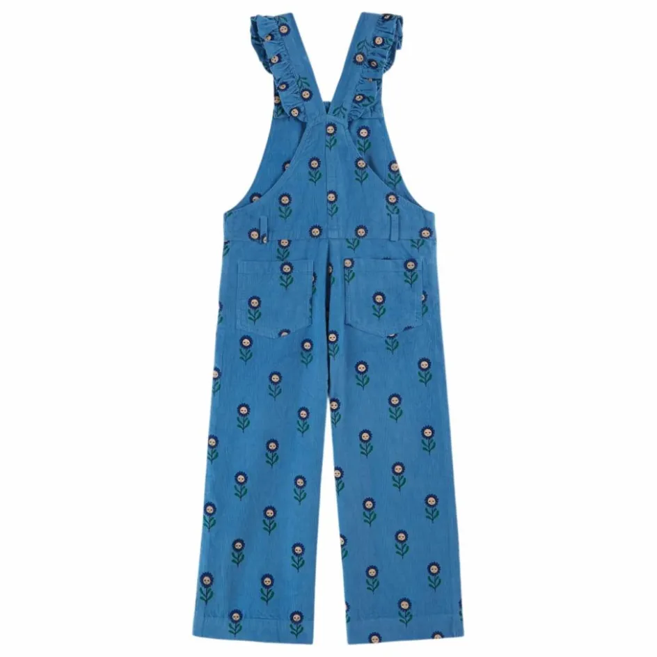 Emile et Ida Salopette Fleurie Velours Côtelé | Bleu
