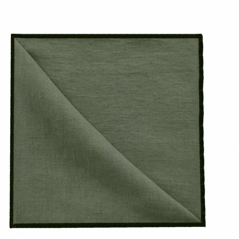 Online Communauté de biens Serviette de table en lin lavé-surfilée - Set de 4 | Vert kaki