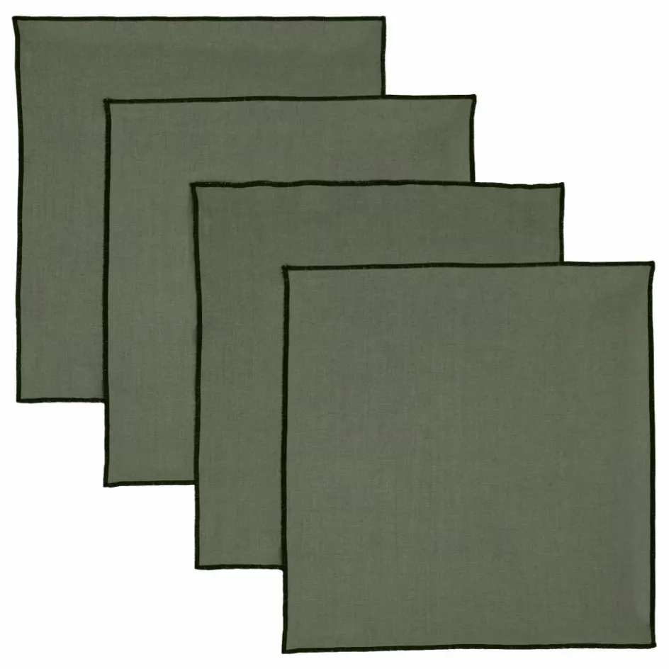Online Communauté de biens Serviette de table en lin lavé-surfilée - Set de 4 | Vert kaki