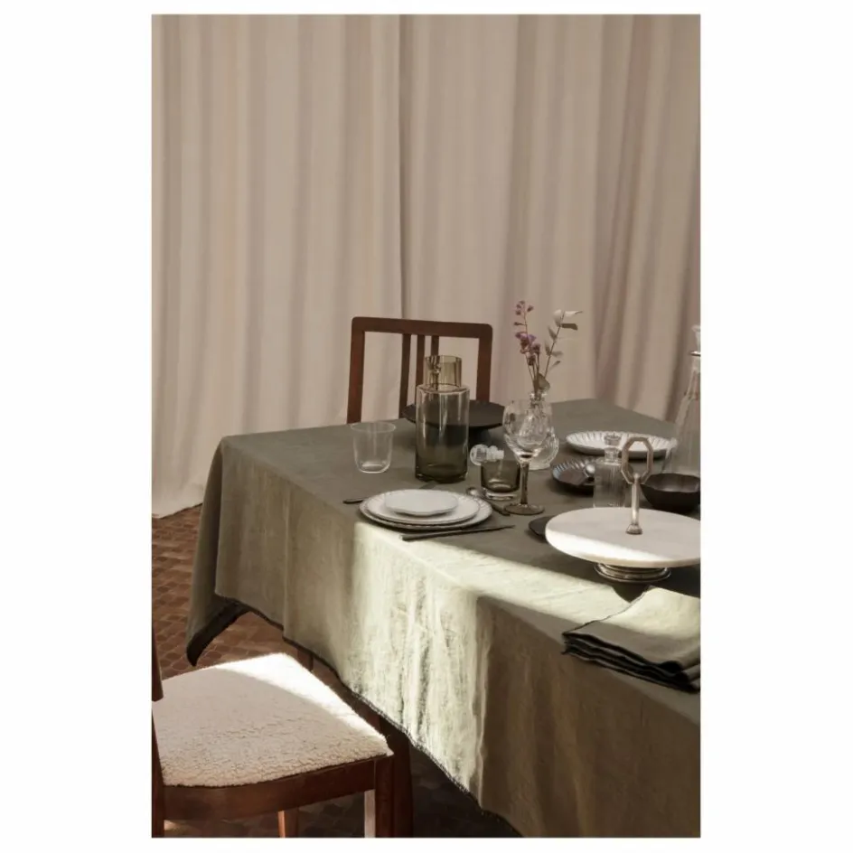 Online Communauté de biens Serviette de table en lin lavé-surfilée - Set de 4 | Vert kaki