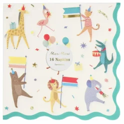 Meri Meri Serviettes en papier Parade des animaux - Set de 16|Enfant Décoration De Fête