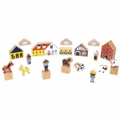 New Janod Set de cubes en bois Campagne - Cross Roads Multicolore
