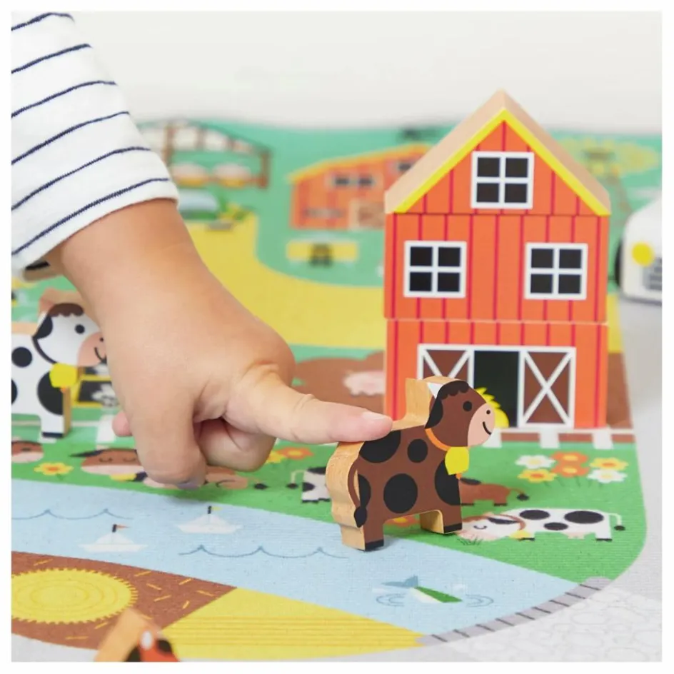 New Janod Set de cubes en bois Campagne - Cross Roads Multicolore