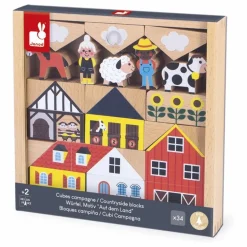 New Janod Set de cubes en bois Campagne - Cross Roads Multicolore