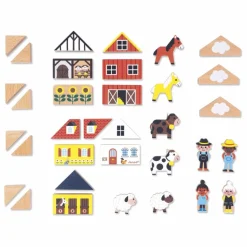 New Janod Set de cubes en bois Campagne - Cross Roads Multicolore