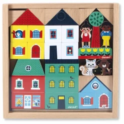 Janod Set de cubes en bois Ville - Cross Roads| Jouets D'Éveil