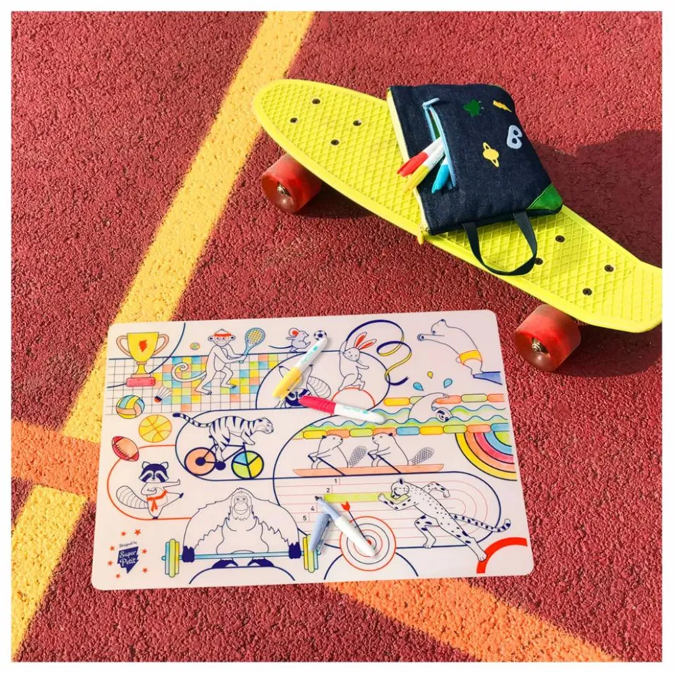Superpetit Set de table à colorier Sports avec 5 feutres| Loisirs Créatifs