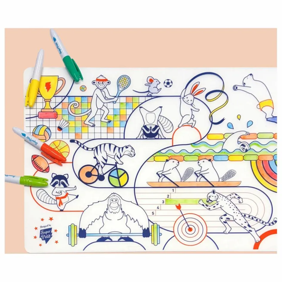 Superpetit Set de table à colorier Sports avec 5 feutres| Loisirs Créatifs