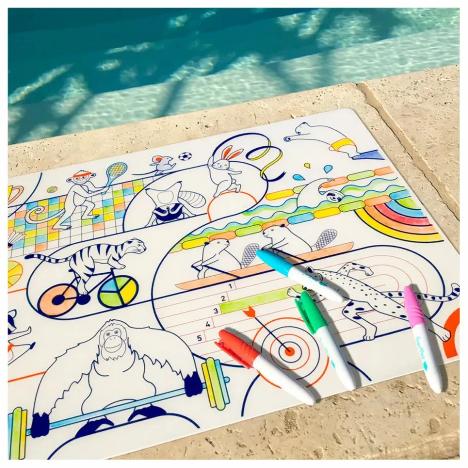 Superpetit Set de table à colorier Sports avec 5 feutres| Loisirs Créatifs