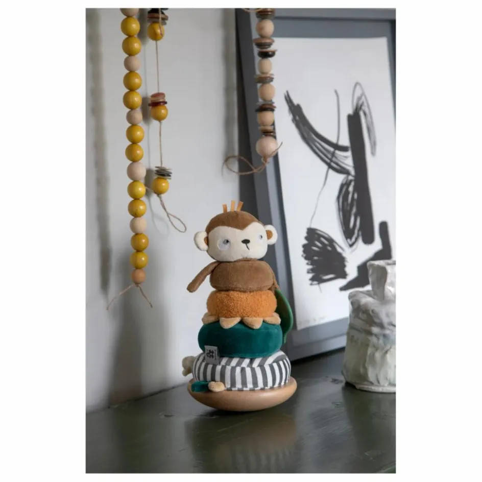 Sebra Singe à empiler doudou et bois| Jouets D'Éveil
